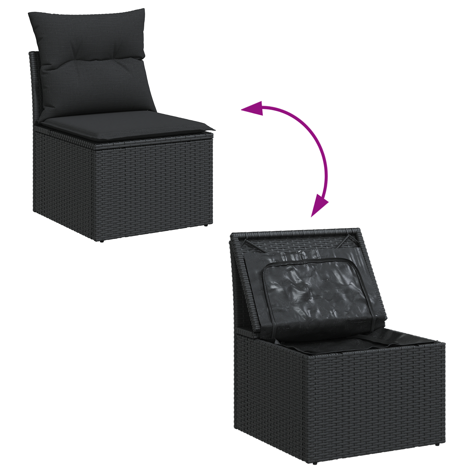 Set de sofa de grădină  cu 10 piese și perne Negru Poliratan Acacia, Set de dining pentru grădină  cu 3 piese și perne Negru Poliratan Acacia [8]