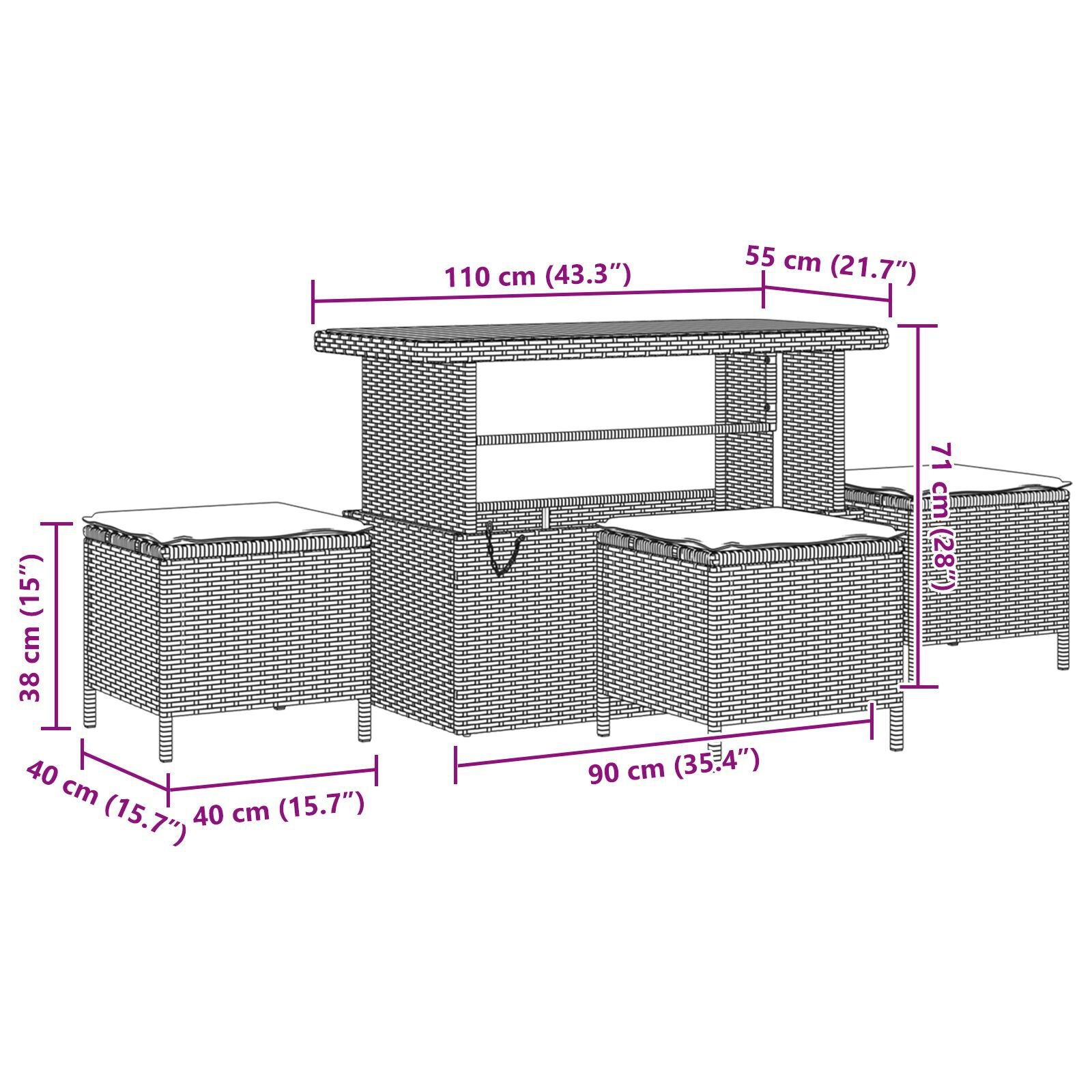 Set de canapea de grădină 13 piese cu perne negre din poliratan și acacia,  Canapea de grădină cu 2 locuri și spațiu de stocare, perne negre din poliratan,  Set de dining de grădină 3 piese cu perne n [11]
