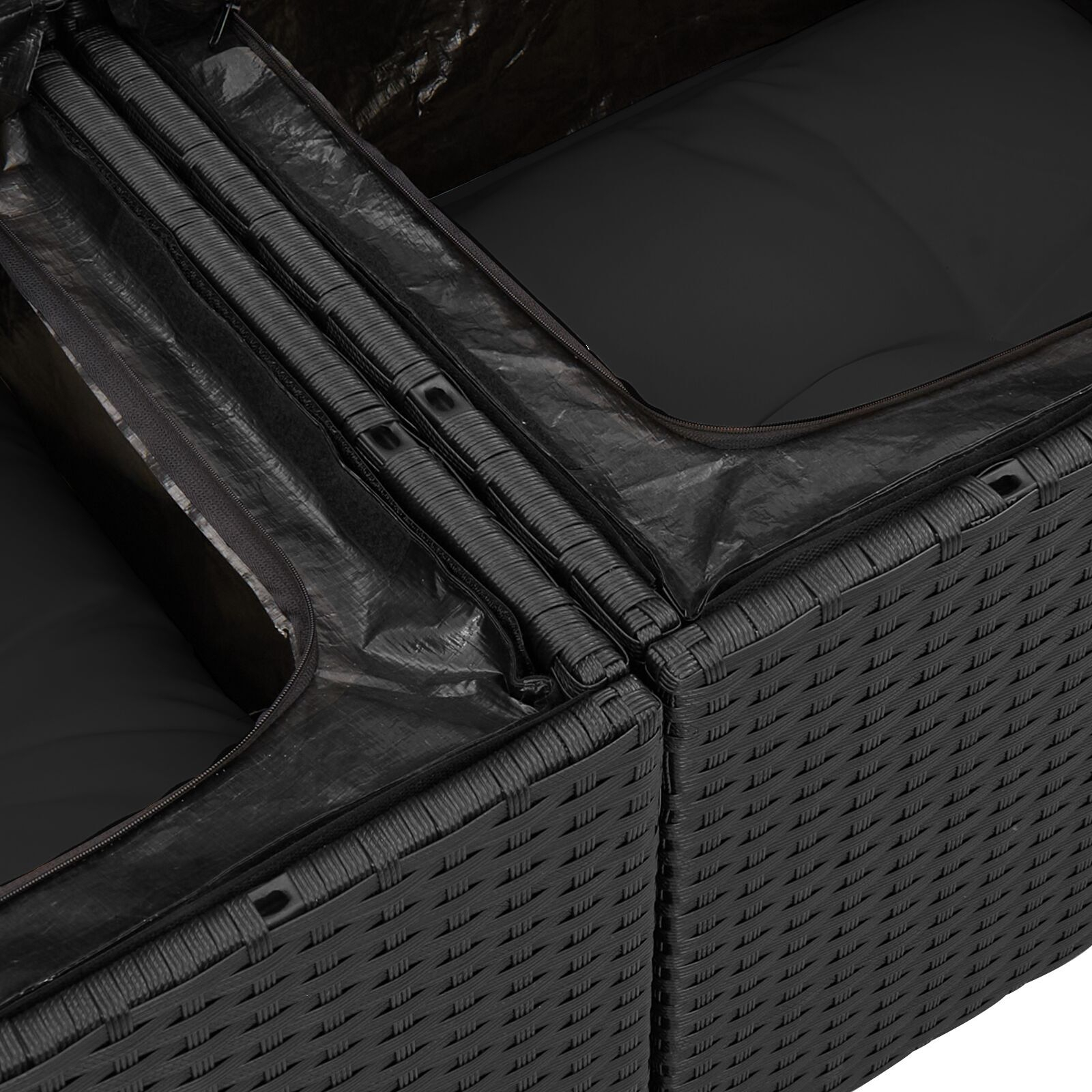 Set canapea grădină  12 piese, perne, ratan polimeric negru, Canapea grădină  2 locuri, perne de stocare, ratan polimeric negru, Set dining grădină  3 piese, perne, ratan polimeric negru [5]