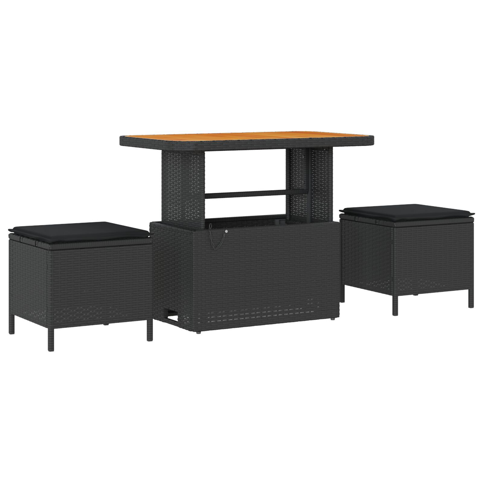 Set de canapele pentru grădină cu 9 piese și perne negre din poli ratan acacia,  Canapea de grădină cu 2 locuri cu depozitare și perne negre din poli ratan,  Set de dining pentru grădină cu 3 piese și [5]