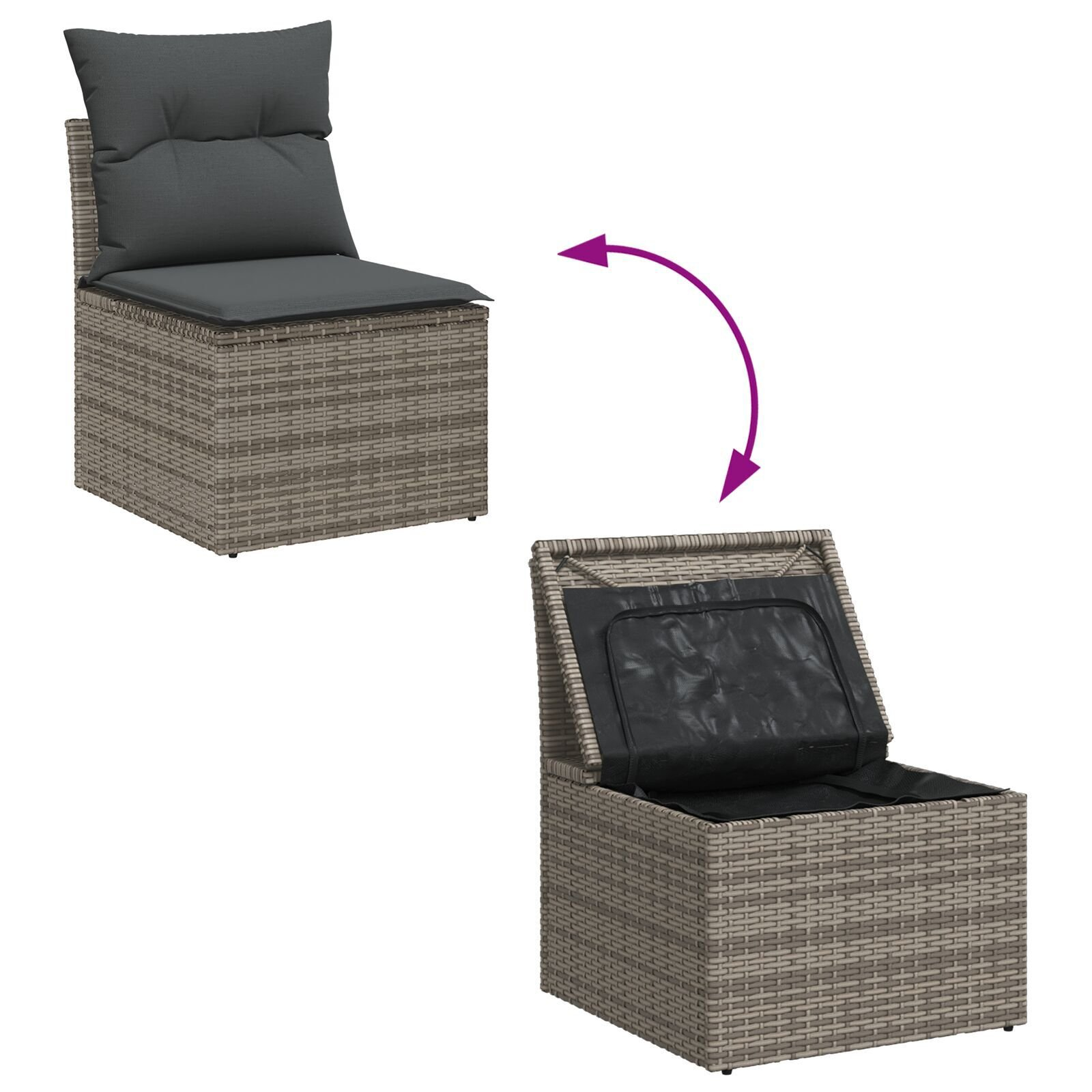 Set de Sofa de Grădină  cu Perne Gri Poliratan Acacia, Sofa de Grădină cu 2 locuri  cu Spațiu de Depozitare & Perne Gri Poliratan, Set de Dining pentru Grădină 3 Piese cu Perne Gri Poliratan Acacia [10]