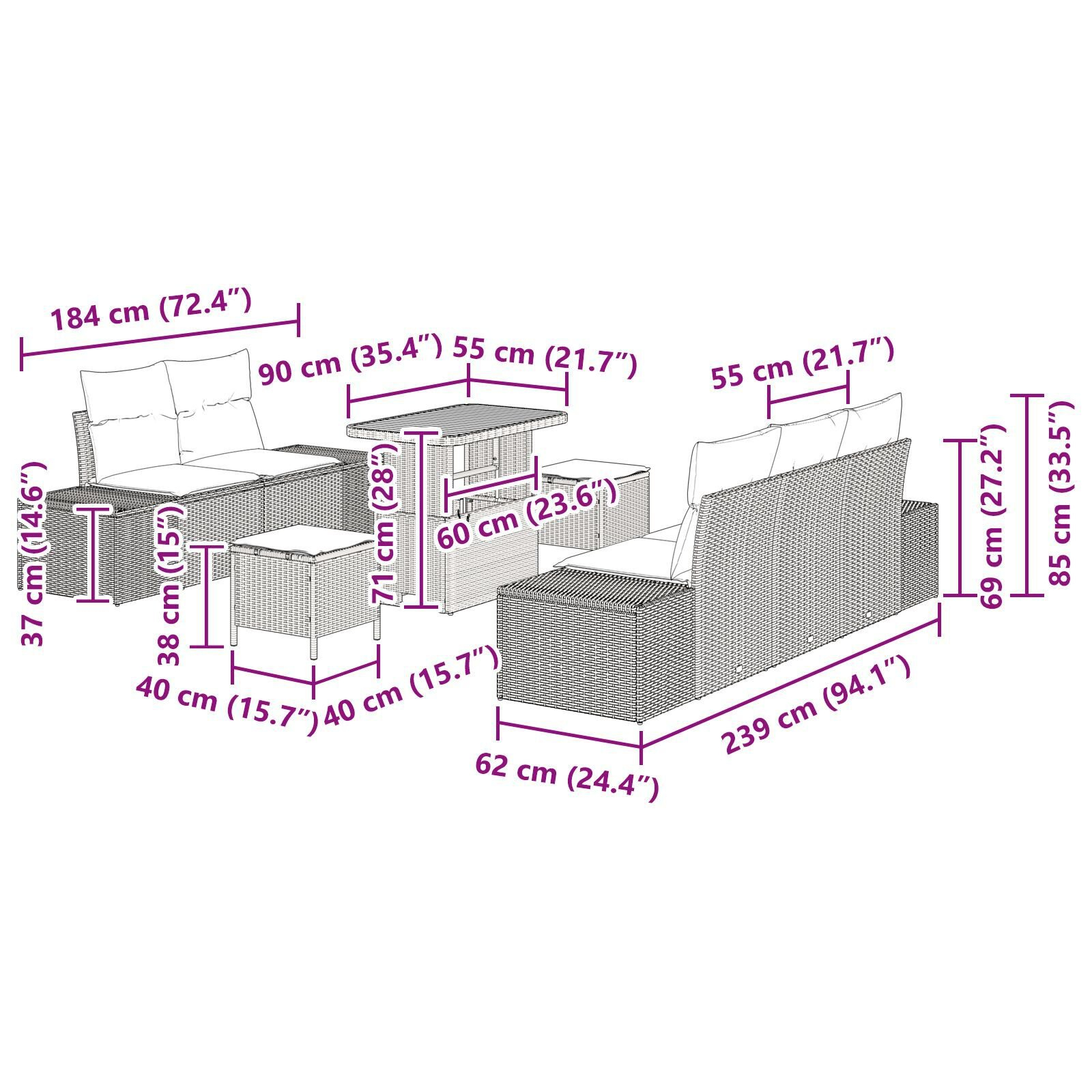 Set de Sofa de Grădină  cu Pernă Bej Poli Ratan Acacia, Sofa de Grădină  cu 2 Locuri și Depozitare & Pernă Bej Poli Ratan, Set de Dining pentru Grădină  cu 3 Piese și Pernă Bej Poli Ratan Acacia [11]