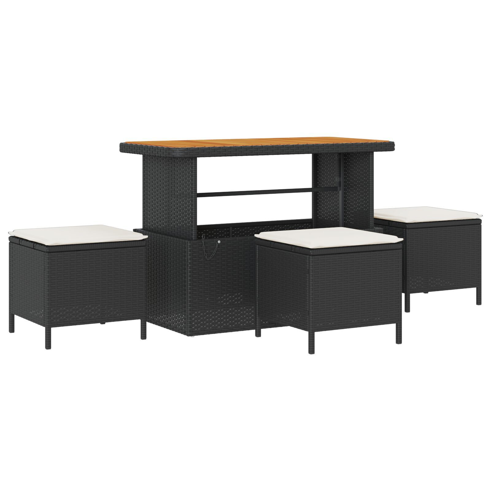 Set de canapea de grădină  10 Piese cu Perne Negru Ratan Poli Acacia, Canapea de grădină  cu 2 locuri cu spațiu de depozitare și perne Negru Ratan Poli, Set de dining de grădină  4 Piese cu Perne Negr [3]