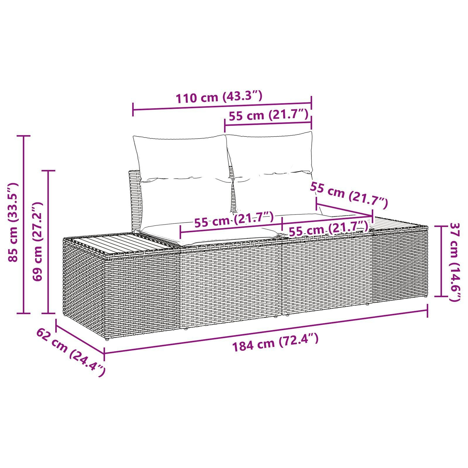Canapea de grădină 2 locuri cu perne Bej Ratan Poli [6]