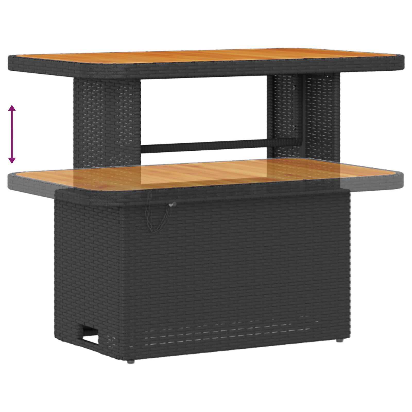 Set 9 Piese Canapea Grădină cu Perne Negru Ratan Polimeric Acacia, Canapea Grădină  cu 2 locuri și Spațiu Stocare, Perne Negru Ratan Polimeric, Set Dining Grădină 3 Piese cu Perne Negru Ratan Polimeri [10]