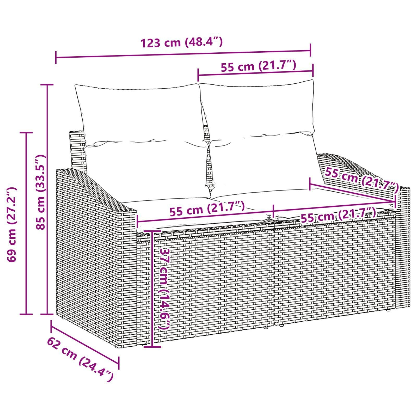 Set de canapele pentru grădină  cu perne bej poli ratan acacia, Canapea pentru grădină cu 2 locuri și depozitare, perne bej poli ratan, Set de mese pentru grădină cu 3 piese, perne bej poli ratan acac [11]
