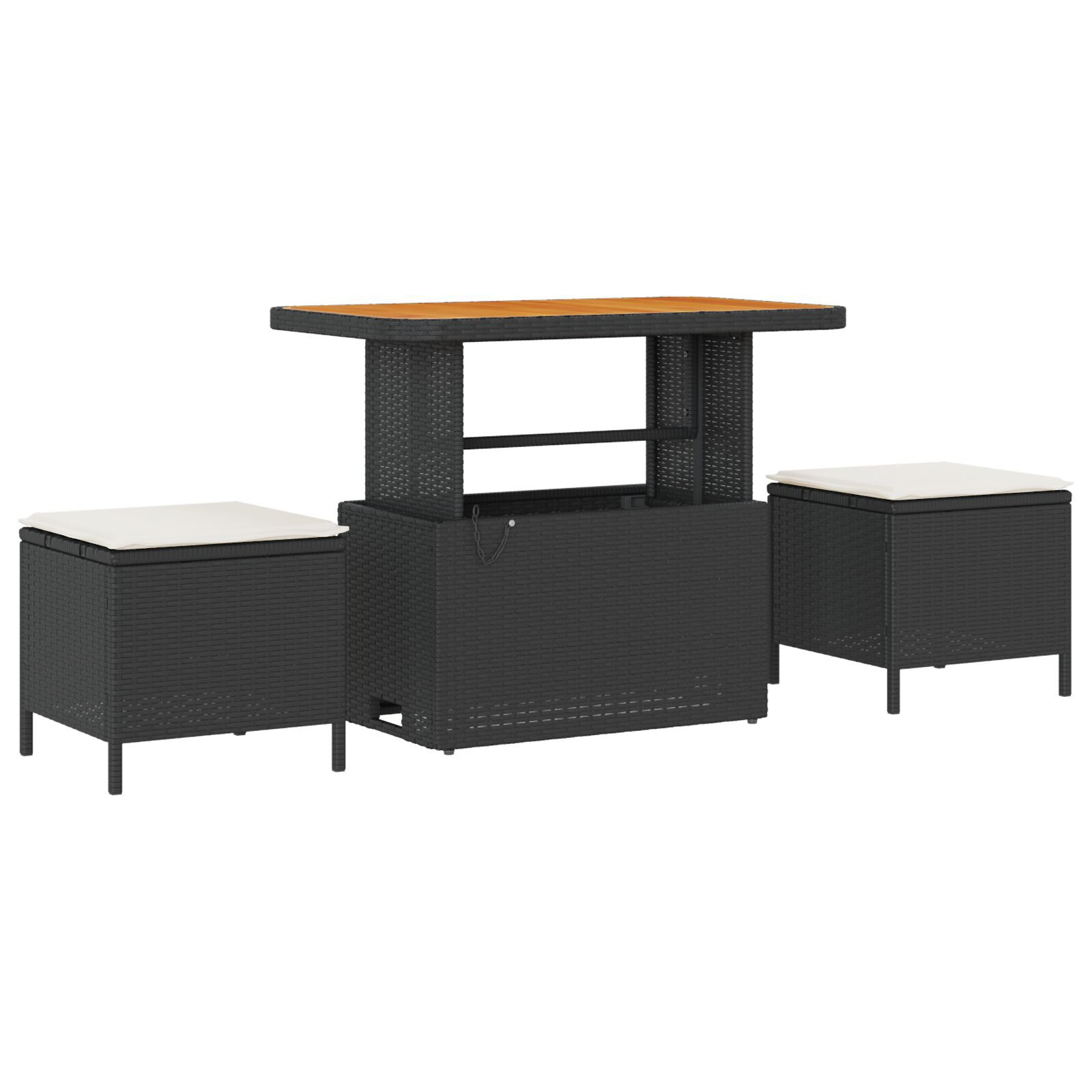 Set 9 Piese Canapea Grădină cu Perne Negru Ratan Polimeric Acacia, Canapea Grădină  cu 2 locuri și Spațiu Stocare, Perne Negru Ratan Polimeric, Set Dining Grădină 3 Piese cu Perne Negru Ratan Polimeri [5]