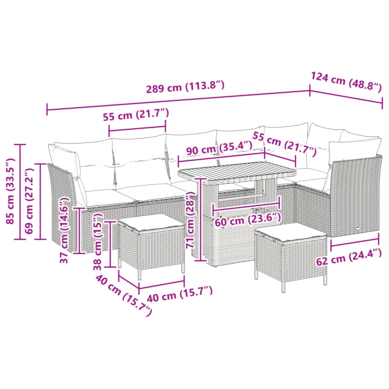 Set de sofas de grădină  9 Piese cu Perne Bej Poliratan Acacia, Set de dining de grădină  3 Piese cu Perne Bej Poliratan Acacia [8]