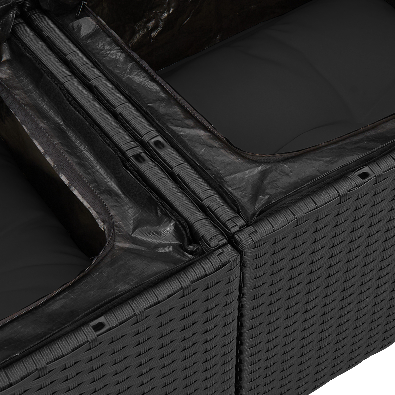 Set de Sofa Grădină cu 9 Piese cu Perne Negru Poliratan Acacia, Sofa Grădină cu 2 Locuri cu Stocare și Perne Negru Poliratan, Set de Dining Grădină cu 3 Piese cu Perne Negru Poliratan Acacia [8]