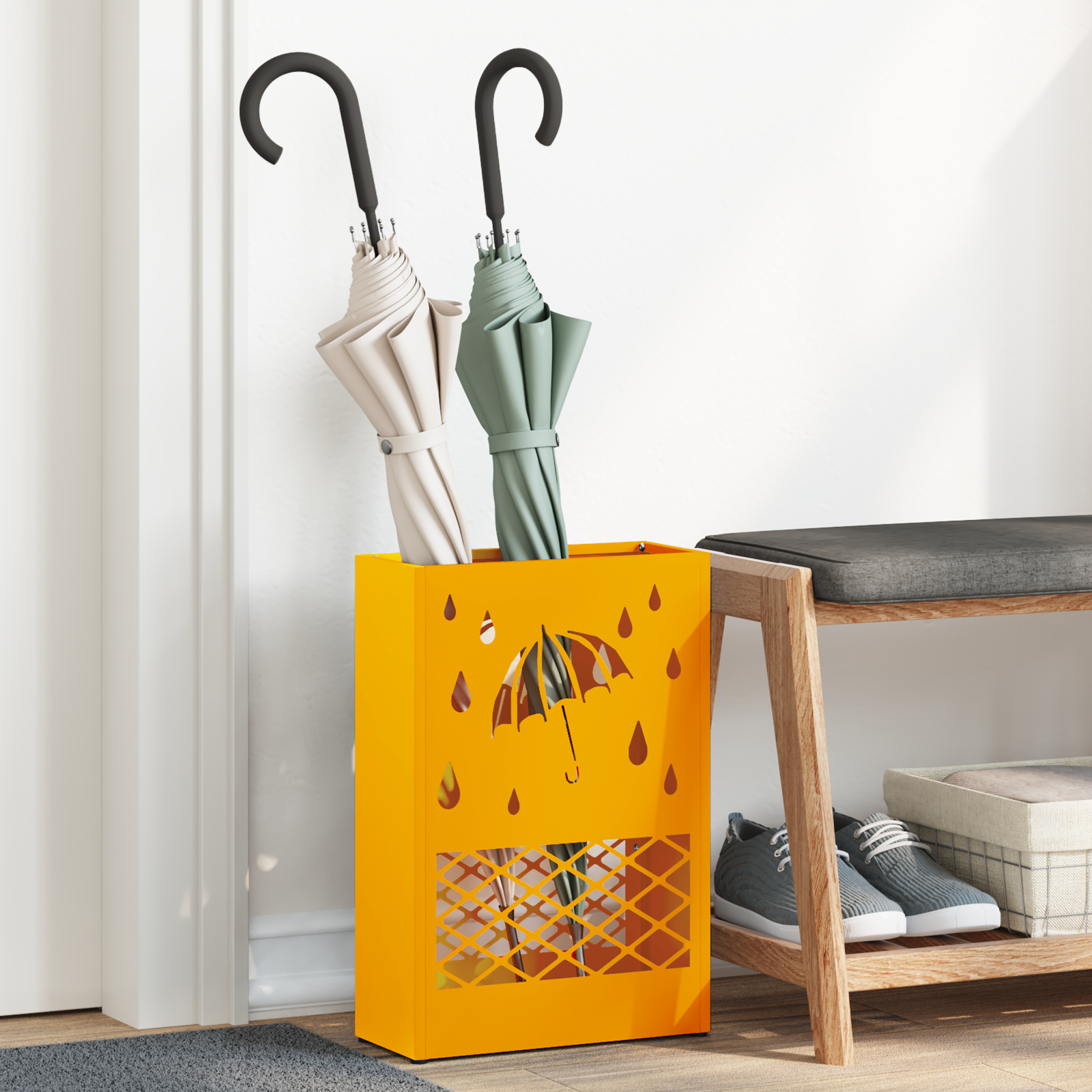 Cuiere & cârlige depozitare - Suport de umbrele Galben muștar Oțel Mediu Inserții decorative