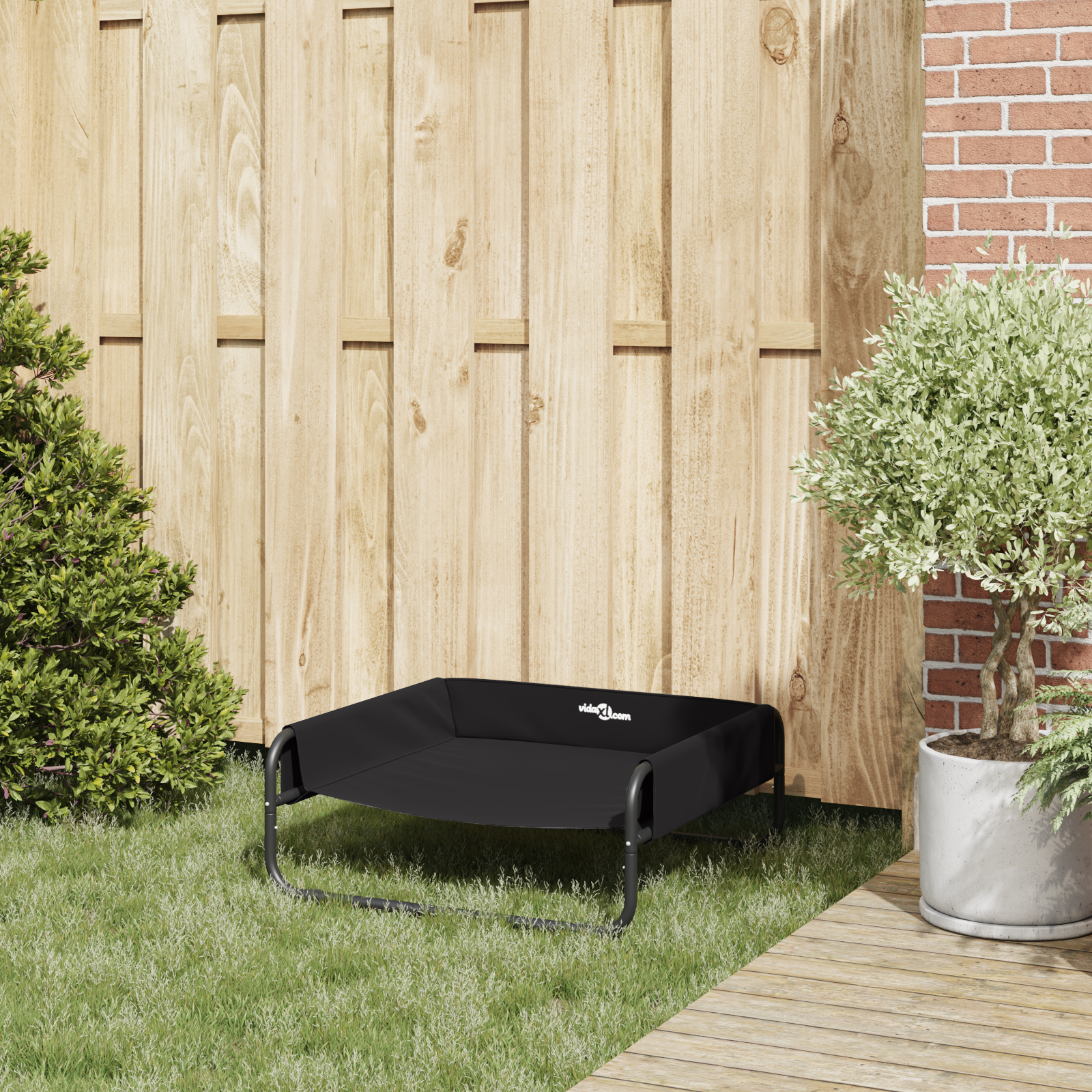 Pat ridicat pentru câini negru, din țesătură Oxford și oțel [2]