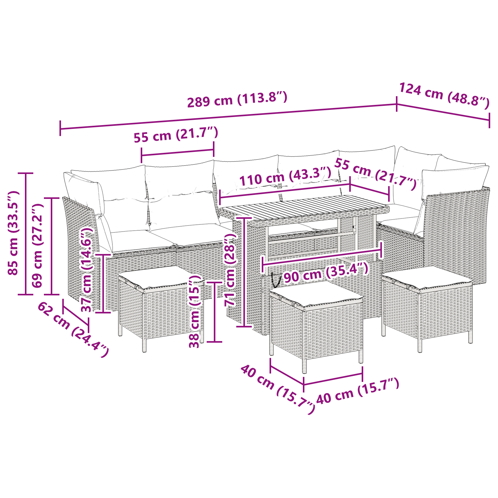 Set de 10 Piese de Sofa de Grădină cu Pernițe Bej Ratan,  Set de 4 Piese de Dining pentru Grădină cu Pernițe Bej Ratan [8]