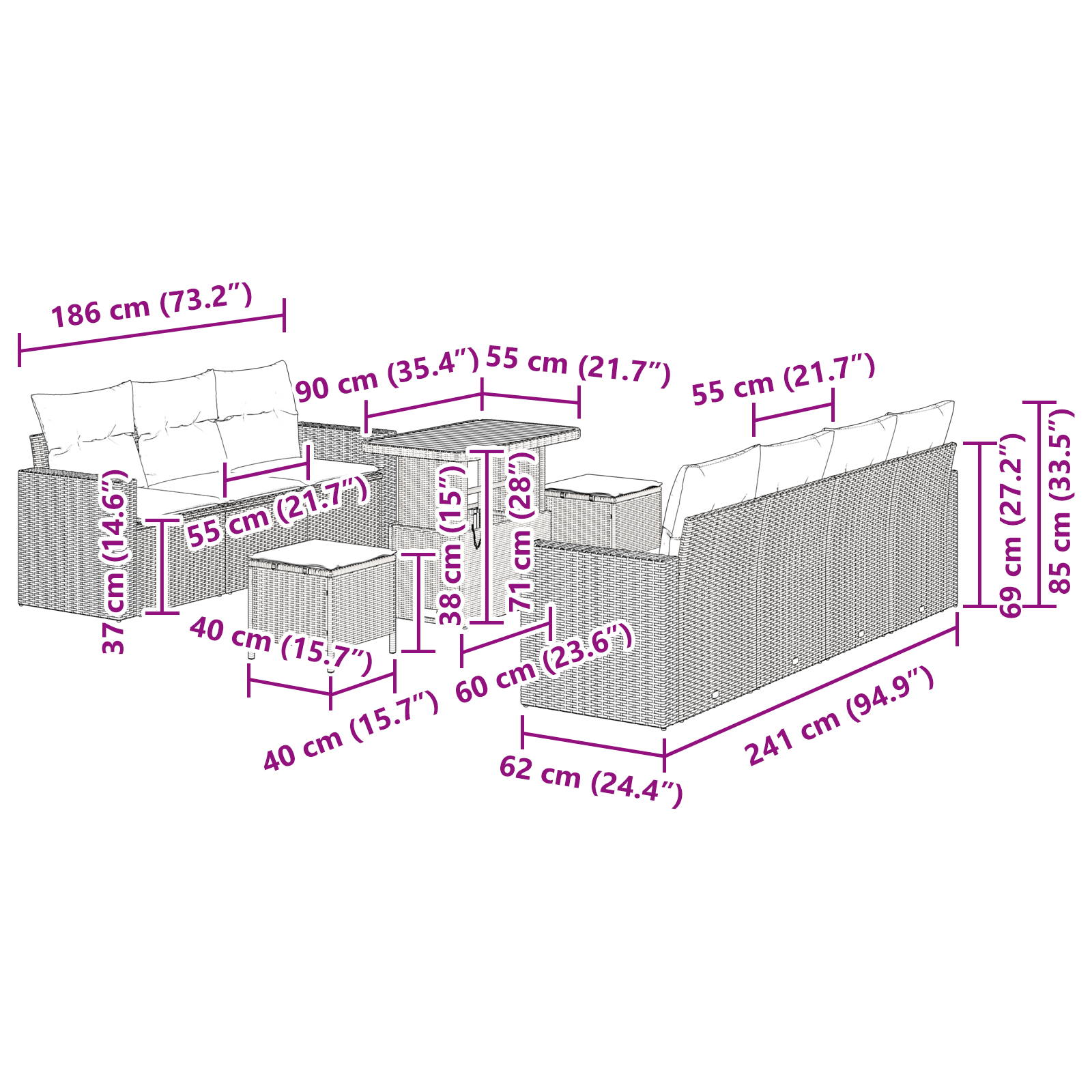 Set Canapea Grădină  10 Piese cu Perne Bej Ratan Polietilenic Acacia, Set Dining Grădină  3 Piese cu Perne Bej Ratan Polietilenic Acacia [8]