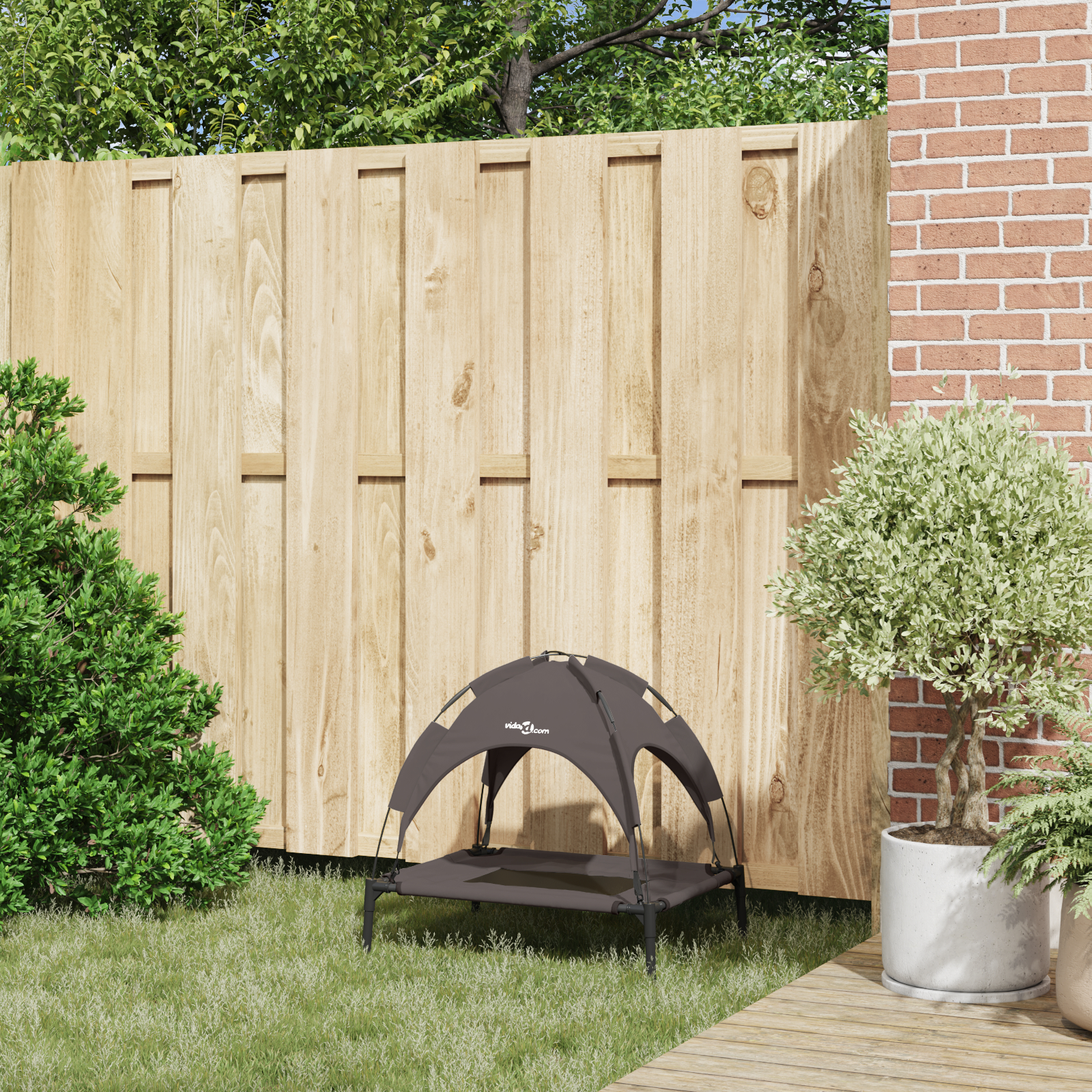 Pat ridicat pentru câini cu acoperiș detașabil Maro S Oțel [2]