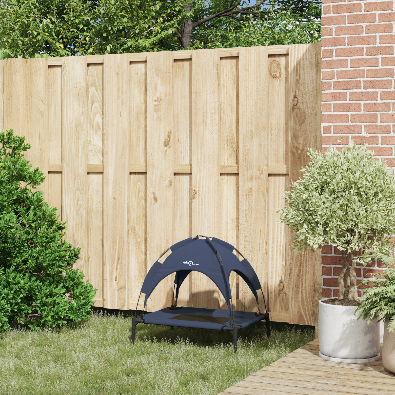 Pat Ridicat pentru Câini cu Acoperiș Detasabil Bleumarin S Oțel [2]