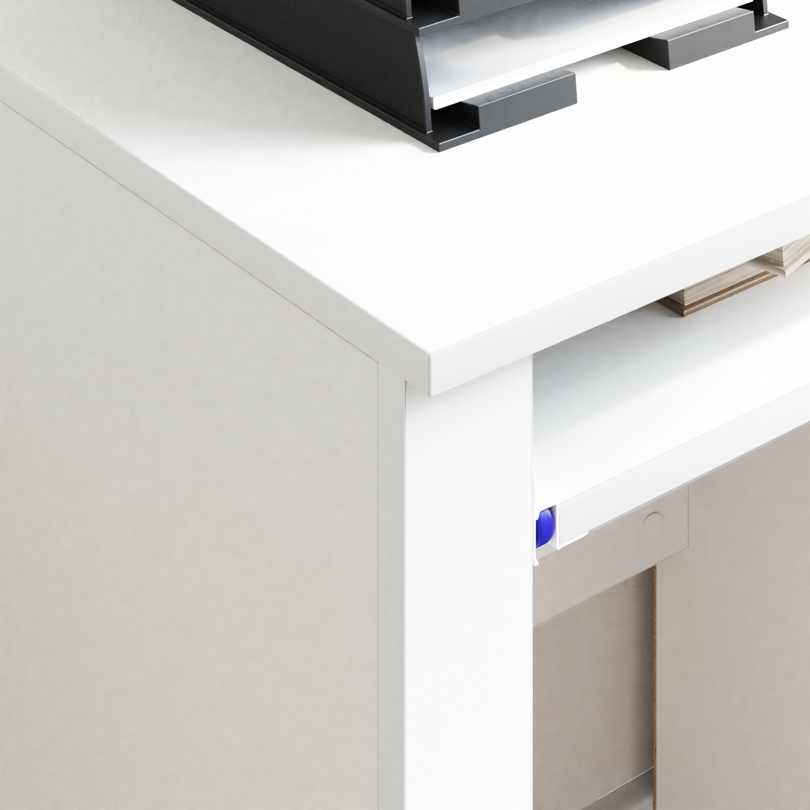 birou de calculator alb cu sertare Alb MDF, Placă aglomerată [2]