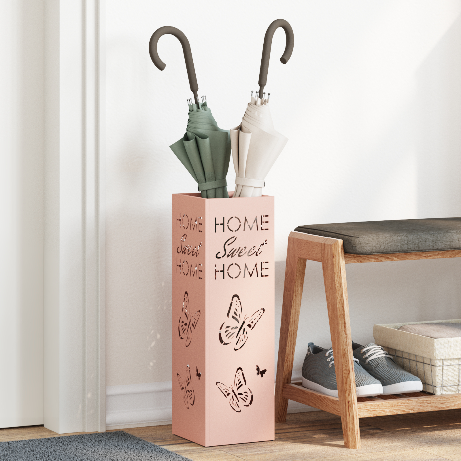 Soluții de depozitare și organizare - Suport de umbrele Roz Metal Mediu Inserții Decorative