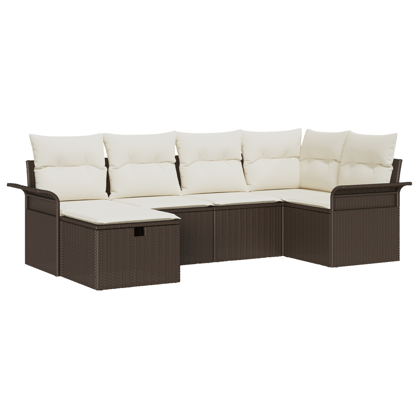 Set de sofa de grădină  cu 6 piese și perne din ratan polivinilic maro, Sofa de grădină  cu 2 locuri cu depozitare și perne din ratan polivinilic maro [1]