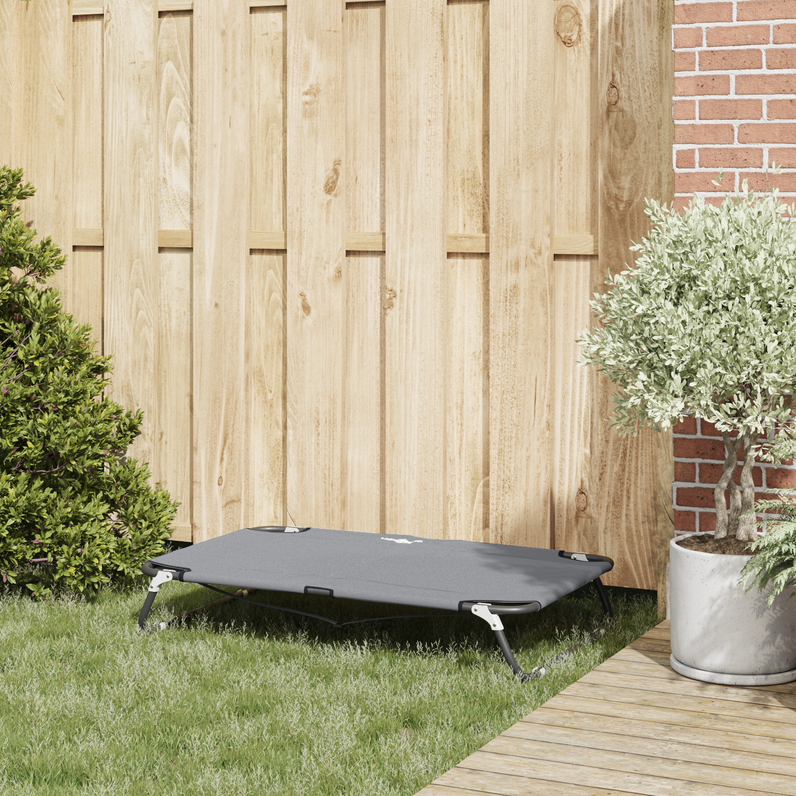 Pat pliabil pentru câini Gri deschis Cadru metalic, pat din țesătură [2]