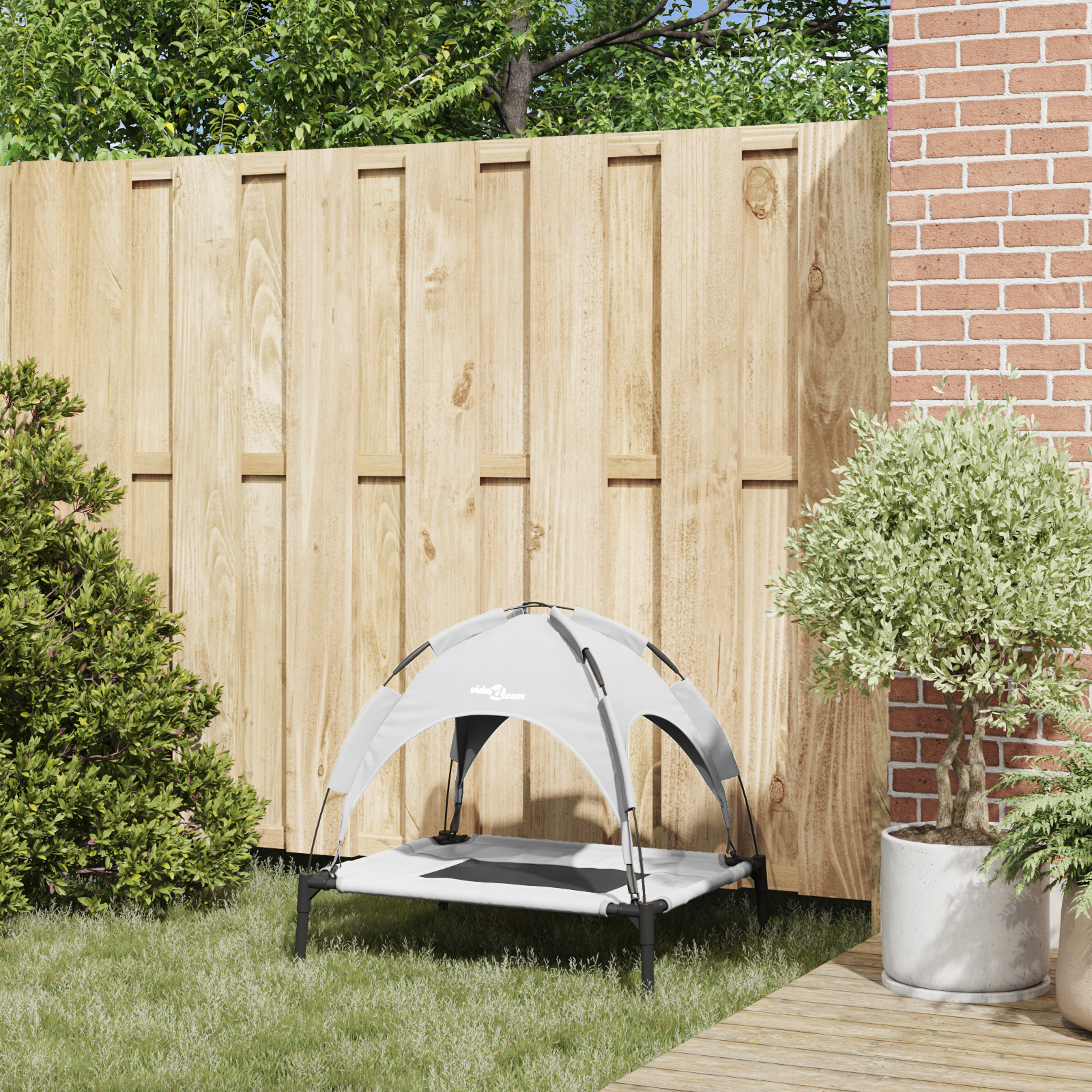 Pat ridicat pentru câini cu acoperiș detașabil Argintiu M Metal [2]