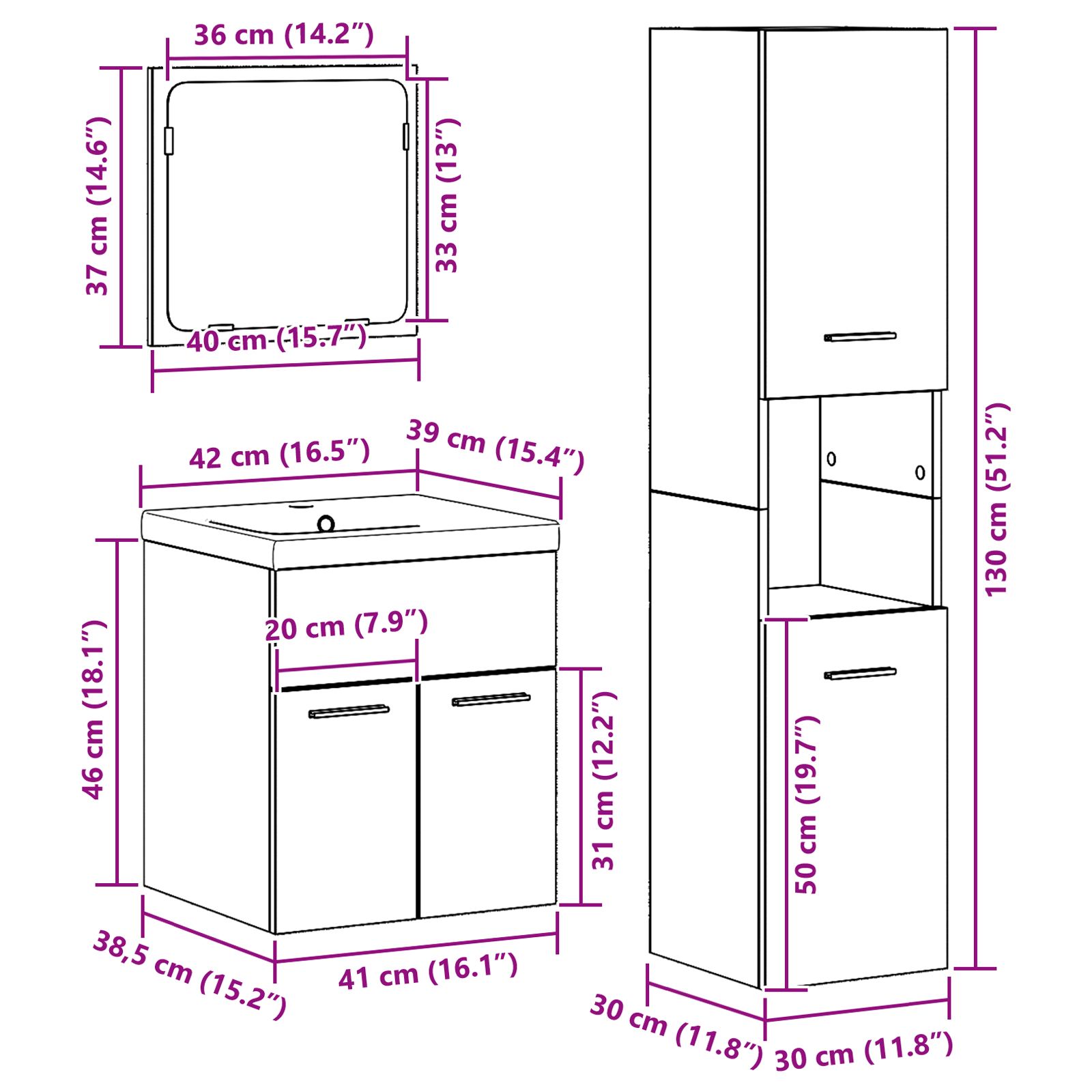 Set mobilier baie - 4 piese - Lemn vechi din lemn prelucrat [10]
