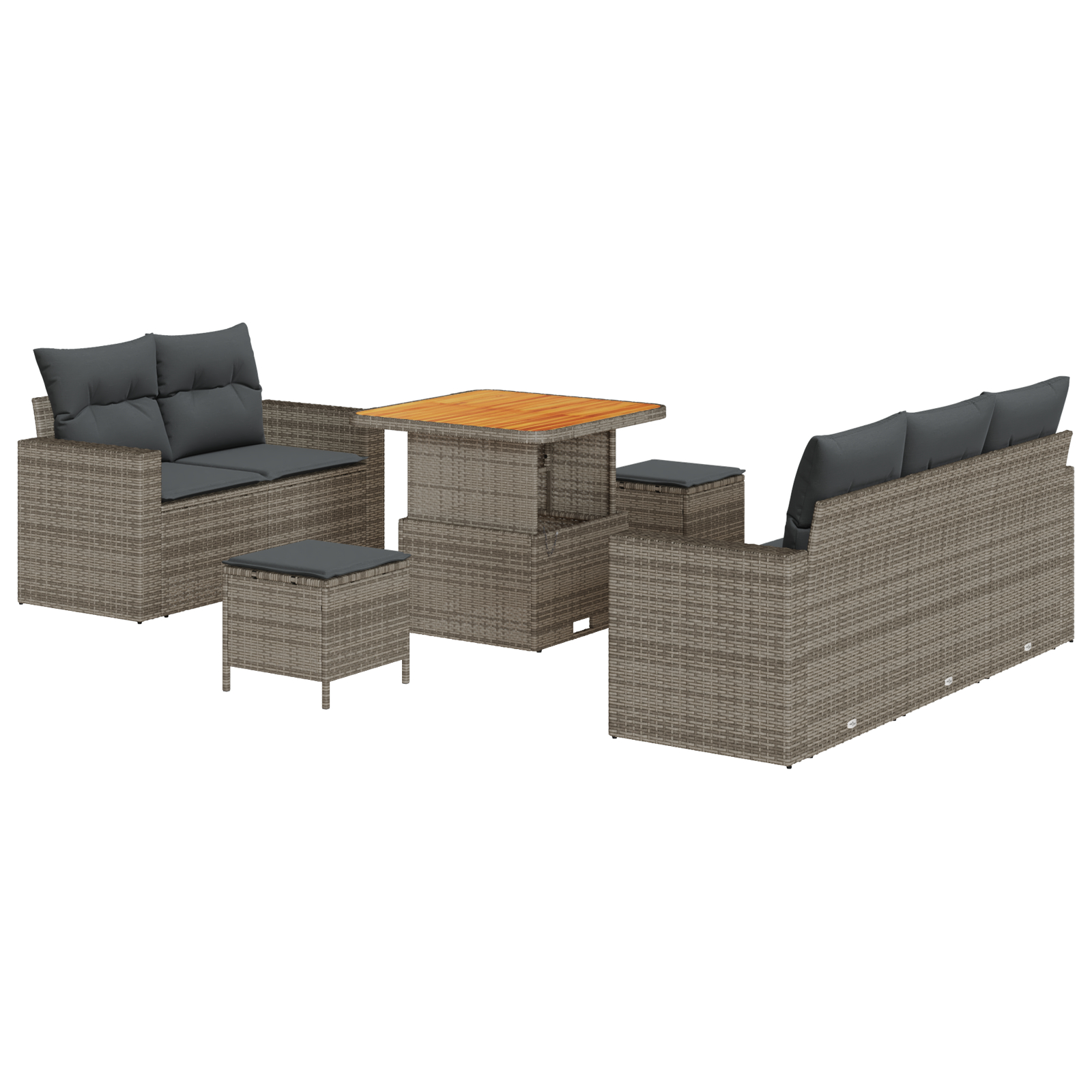 Set canapea grădină 8 piese cu perne gri ratan poli, Set dining grădină 3 piese cu perne gri ratan poli [1]