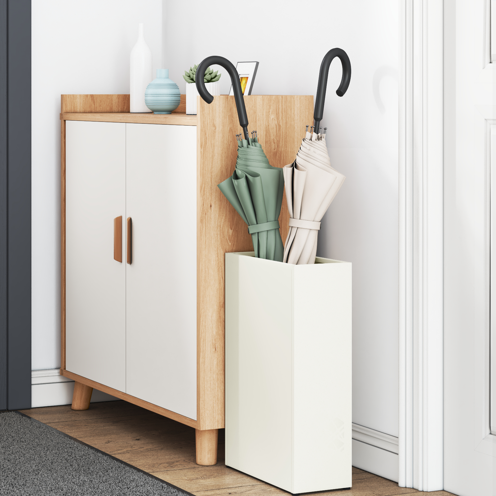 Suport Umbrele Alb Lemn Mediu Spațiu de Depozitare [2]