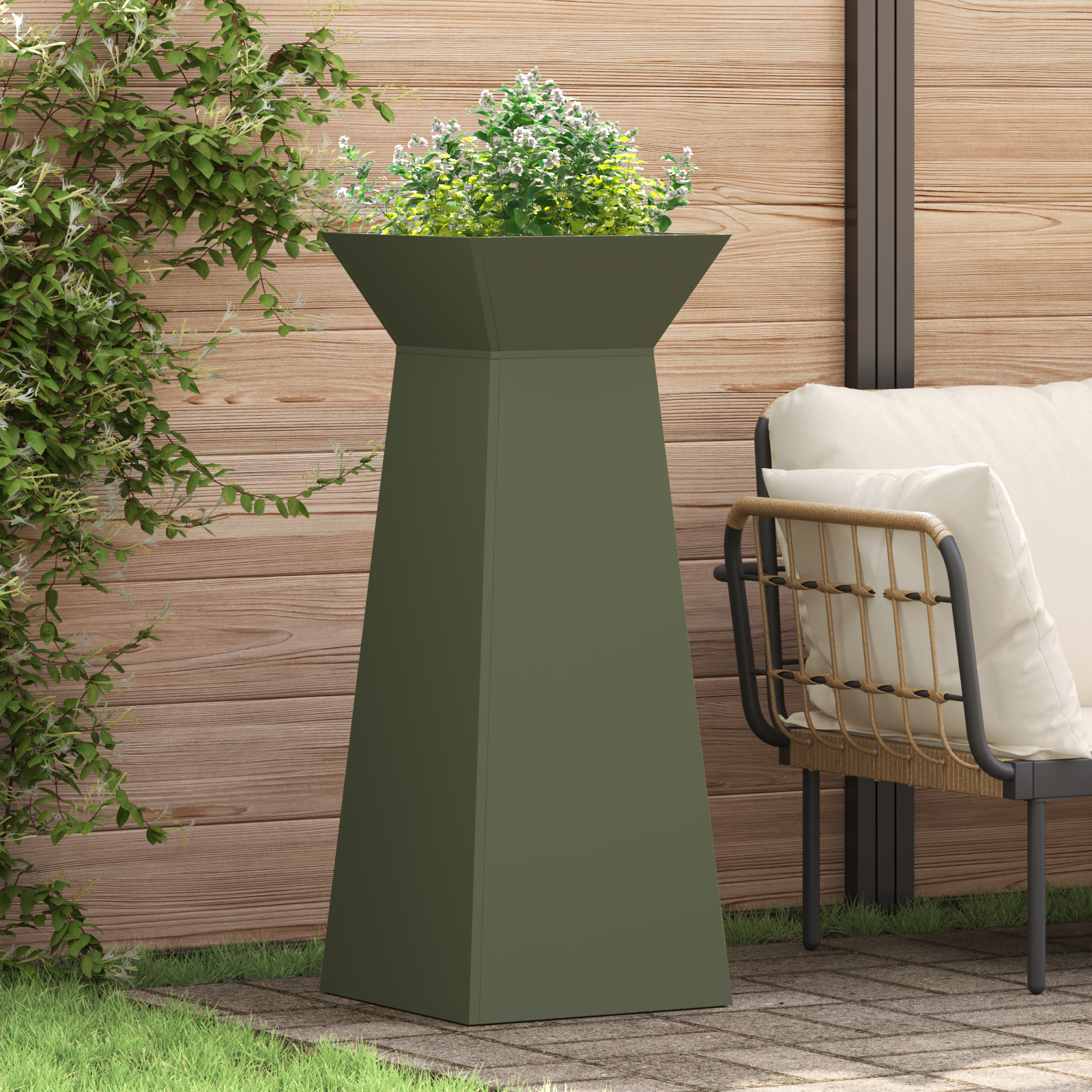 Grădinărit - Suport pentru plante Verde oliv Metal 40 x 40 x 101 cm Ghivece