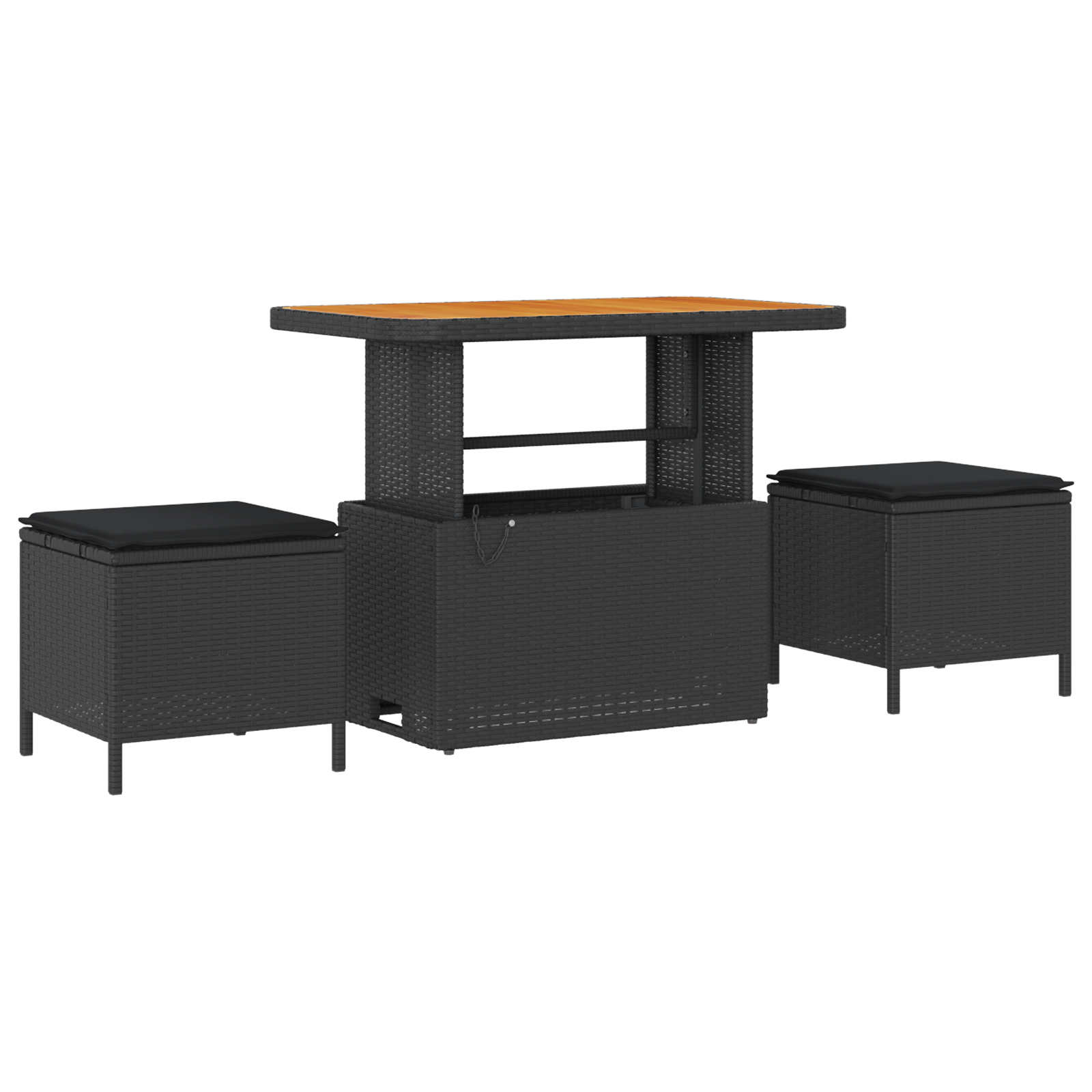 Set de Sofa pentru Grădină  cu 11 Piese cu Perne Negru Poliratan Acacia, Set de Masă pentru Grădină  cu 3 Piese cu Perne Negru Poliratan Acacia [6]