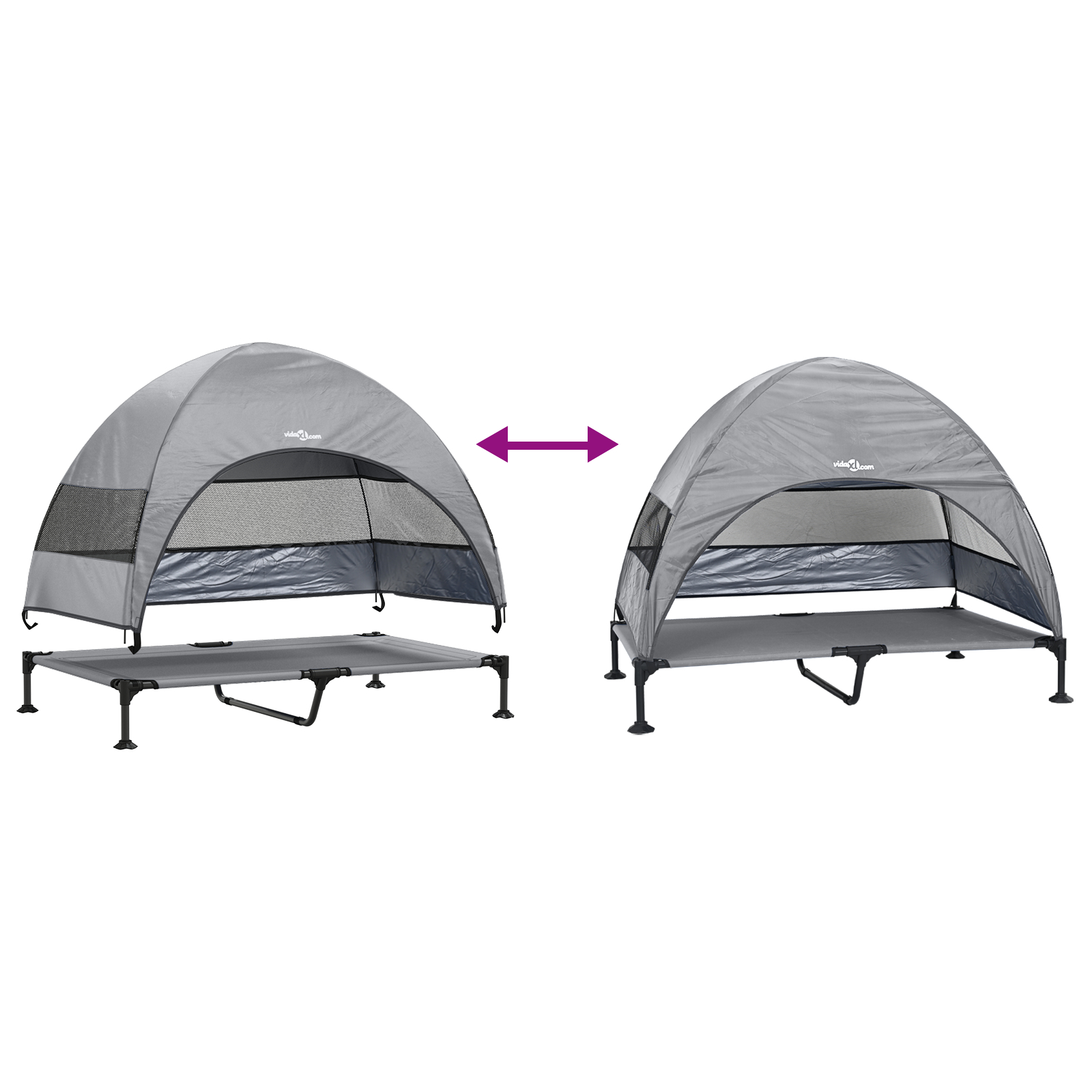 Pat pentru câini ridicat cu copertină detașabilă gri deschis XL oțel [9]