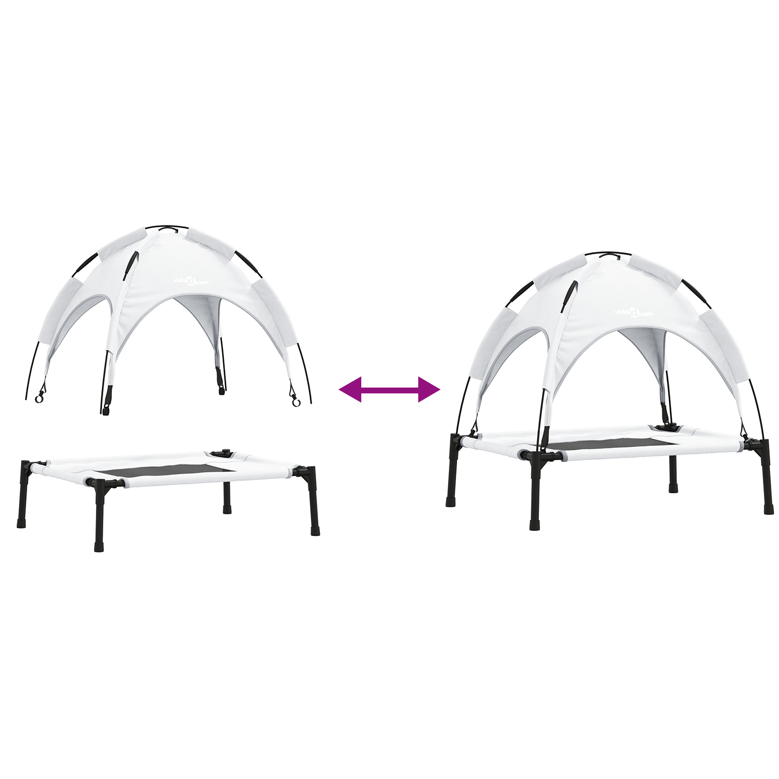 Pat ridicat pentru câini cu acoperiș detașabil Argintiu Oțel [8]