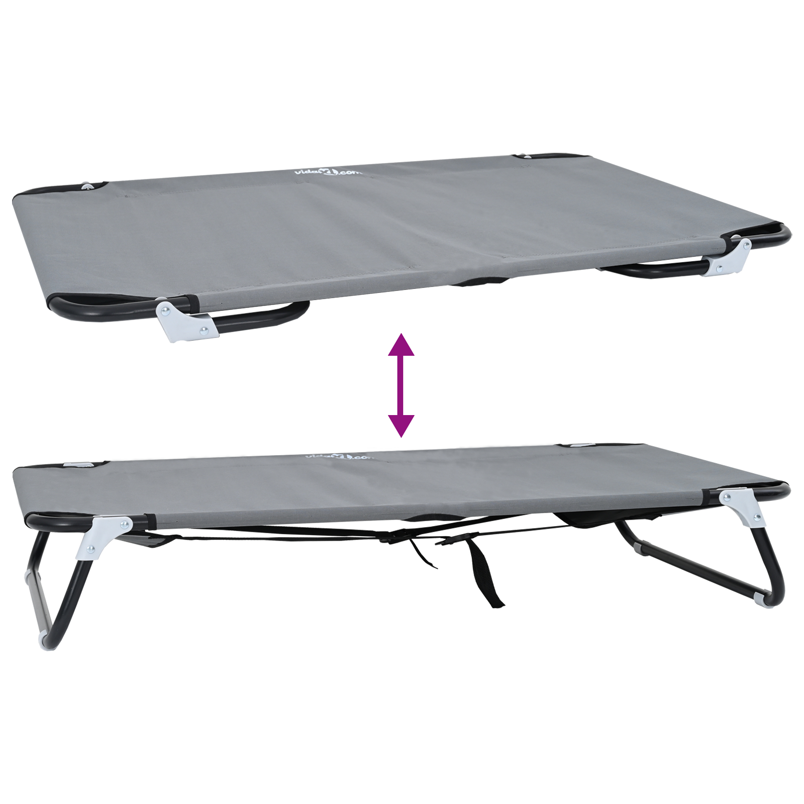 Pat pliabil pentru câini Gri deschis Cadru metalic, pat din țesătură [7]