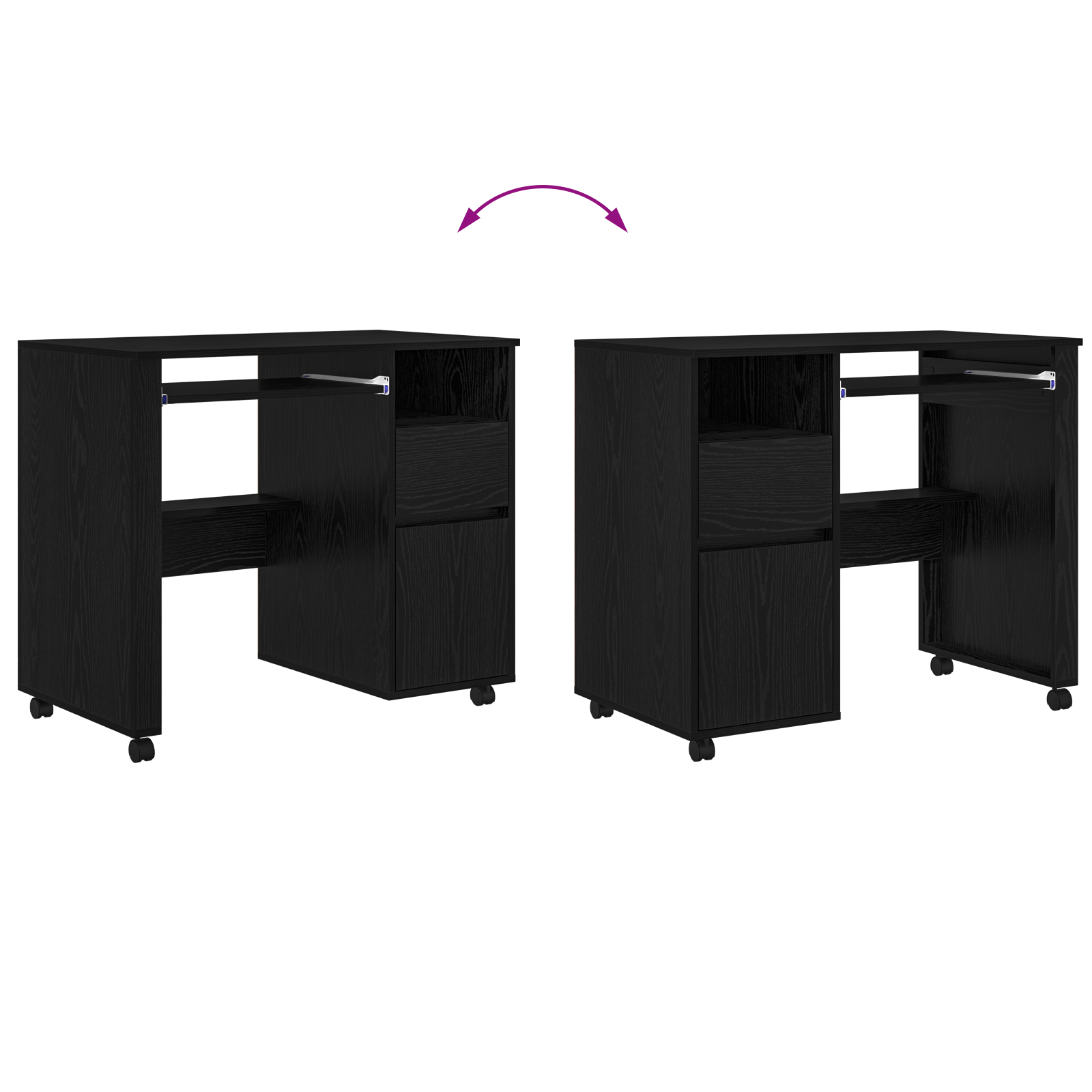 Birou Negru din Stejar Stejar Negru Lemn prelucrat, Metal Mediu [8]