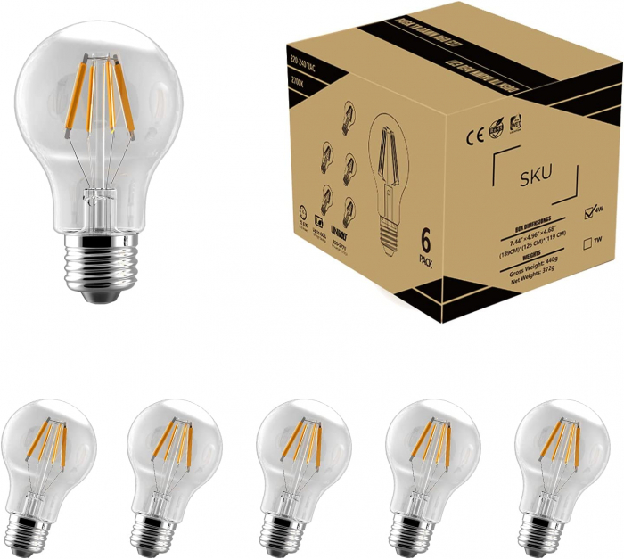 Set de 6 becuri LED cu filament E27,4W 2700K [3]
