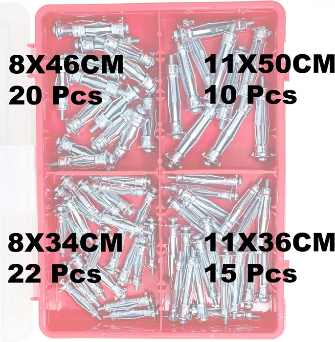 Set de 67 buc (8 x 36 cm, 8 x 46 cm, 11 x 36 cm, 11 x 50 mm) Ancore tubulare,știfturi metalice. [3]