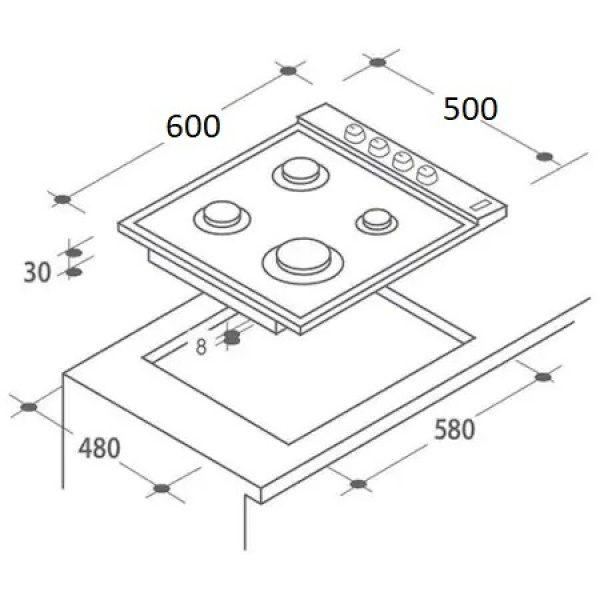 Plita incorporabil,Negru Gaz gpl sau natural, Aprindere electrica, 4 arzatoare, 60x50 cm, Email [5]
