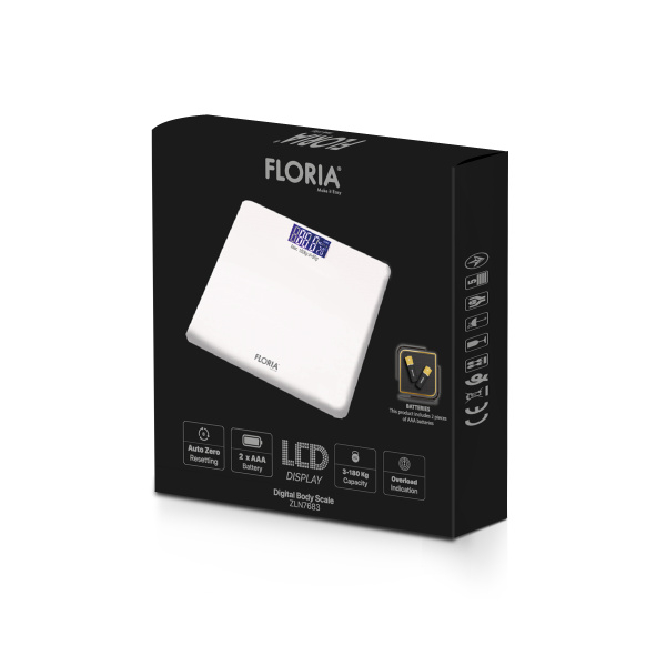 Cantar corporal Floria ZLN7683 din sticla securizata, capacitate 3-180Kg, Display LCD [2]