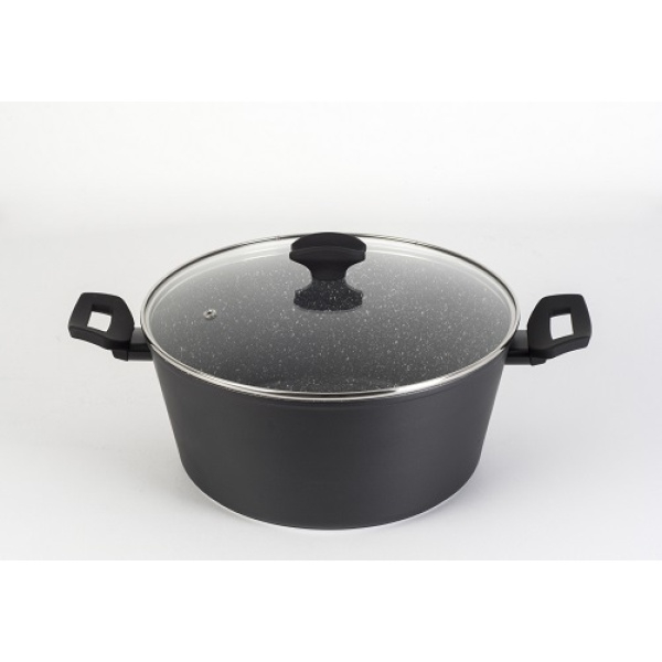 Oala cu capac sticla,Diametru 28 cm, Inaltime 13 cm, Material aluminiu, Interior granit, Compatibil inductie [2]
