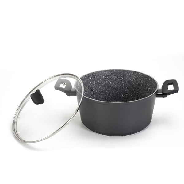 Oala cu capac sticla , Diametru 24 cm, Inaltime 12 cm, Material aluminiu, Interior granit, Compatibil inductie [4]
