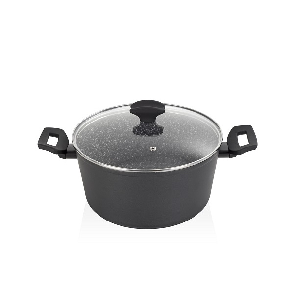 Oala cu capac sticla , Diametru 24 cm, Inaltime 12 cm, Material aluminiu, Interior granit, Compatibil inductie [3]