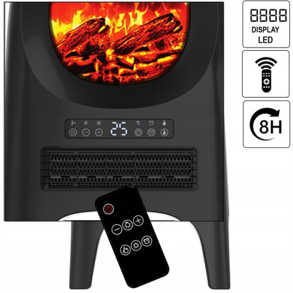 Aeroterma ceramica tip semineu Neagra, cu animatie, telecomanda, putere 2000W [6]