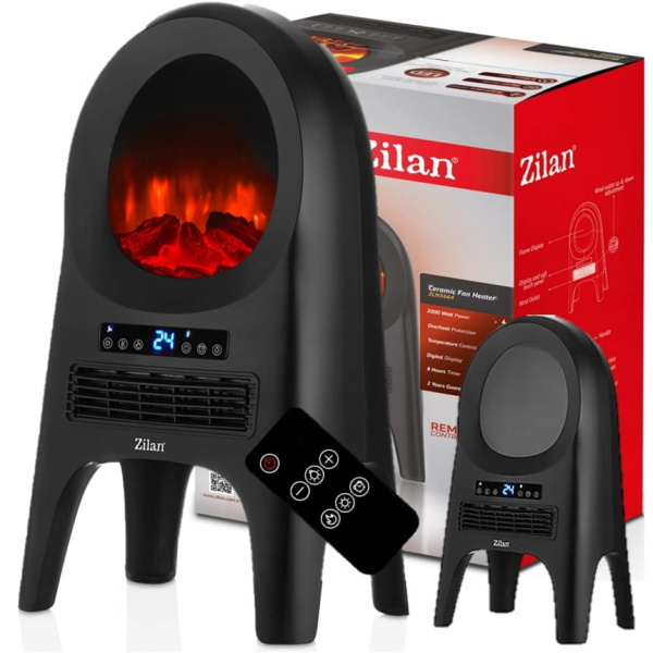 Aeroterma ceramica tip semineu Neagra, cu animatie, telecomanda, putere 2000W [2]