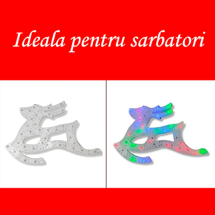 Decoratiune Craciun,Ornament Pentru Geam, Ren, Cu Luminite Multicolore [3]