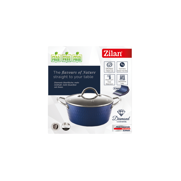 Oala cu capac diamond, cu baza de inductie, ceramica si inox, usor de spalat, 20 cm,2.1L [5]