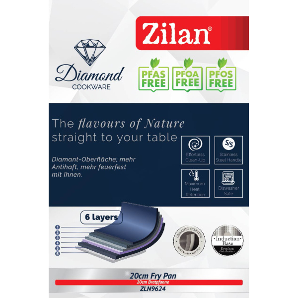 Tigaie diamond, cu baza de inductie, ceramica si inox, usor de spalat, 20 cm,0.95L [9]