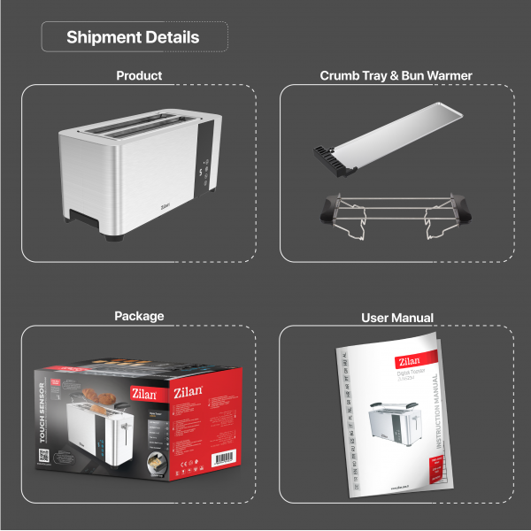 Prajitor de paine, ecran digital si tactil, putere 1400W, inox [12]