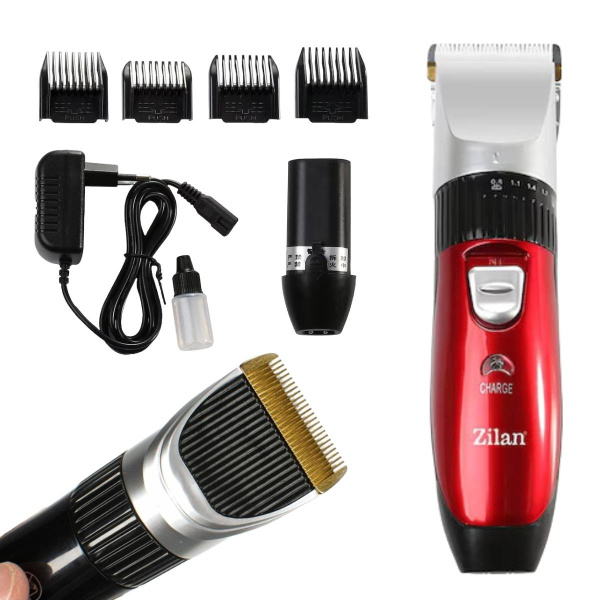 Aparat de tuns profesional fara fir, cu acumulator de schimb inclus, 4 marimi de schimb, perie de curatare si ulei incluse, Rosu [1]