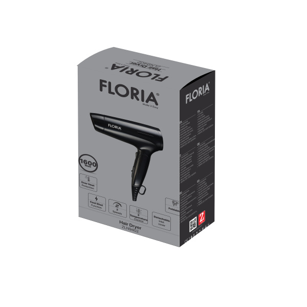 Uscator de par,1600W, 2 trepte de viteza, 3 trepte de temperatura, protectie la supraincalzire, Negru [2]