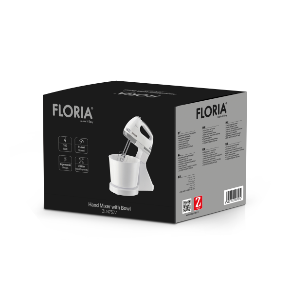 Mixer cu bol,7 viteze, Bol plastic 2 Litri, Putere 150W, ALB [2]