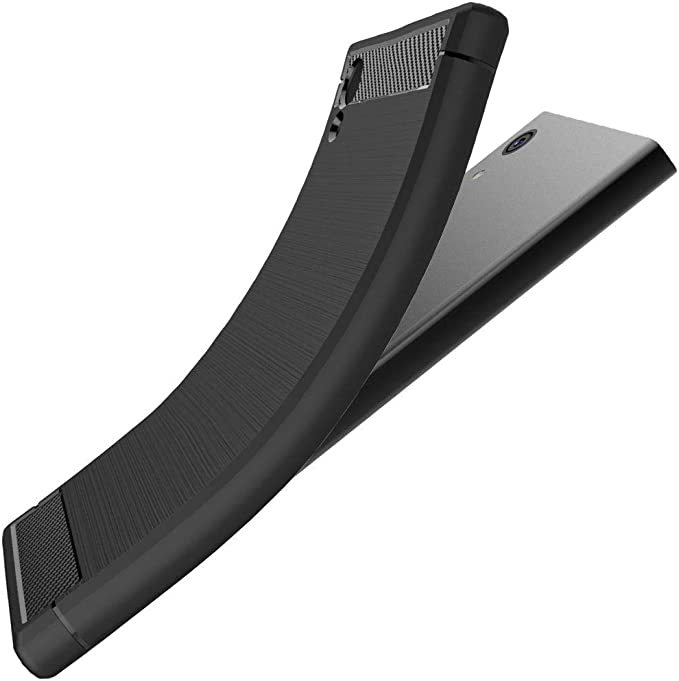 Husa compatibil cu Sony Xperia XA1 Ultra Husă XA1 Ultra/Dual (2017) Husă cu design din fibră de carbon, carcasă flexibilă din silicon, absorbție de șoc, neagră + sticlă securizată [3]